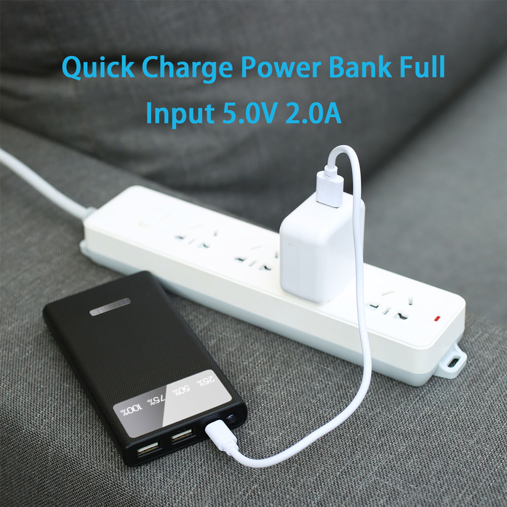  Double USB Portable Phone Charger 10000mAh_With Mini Flashlight Power Banks Quick Charge Mobile Smart Phone Tablet Pad etc. (10000mAh_Black) 