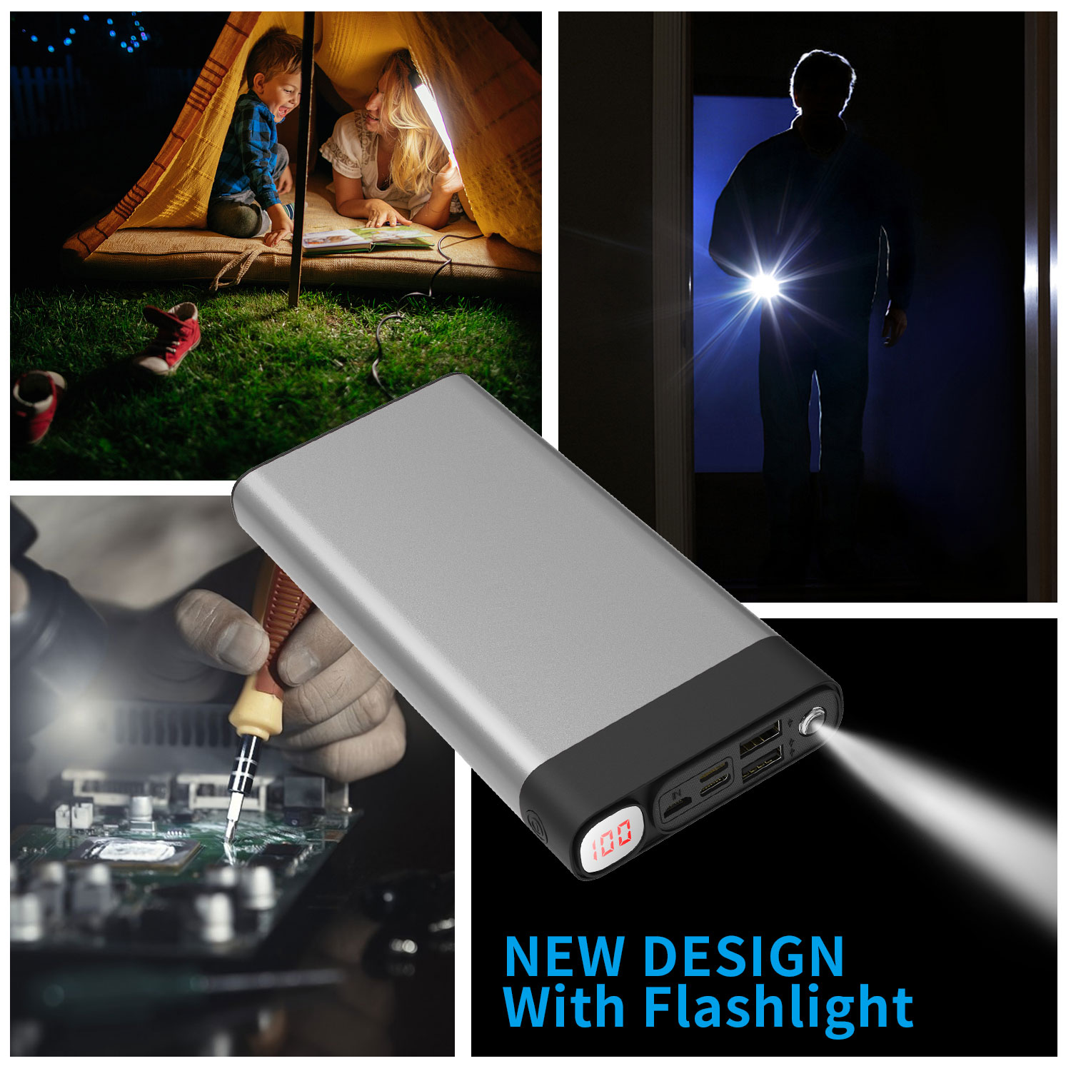🔥🔥Elefull Portable 30000mAh 2USB Ports/Super Bright Flashlight Power  Bank🔥🔥